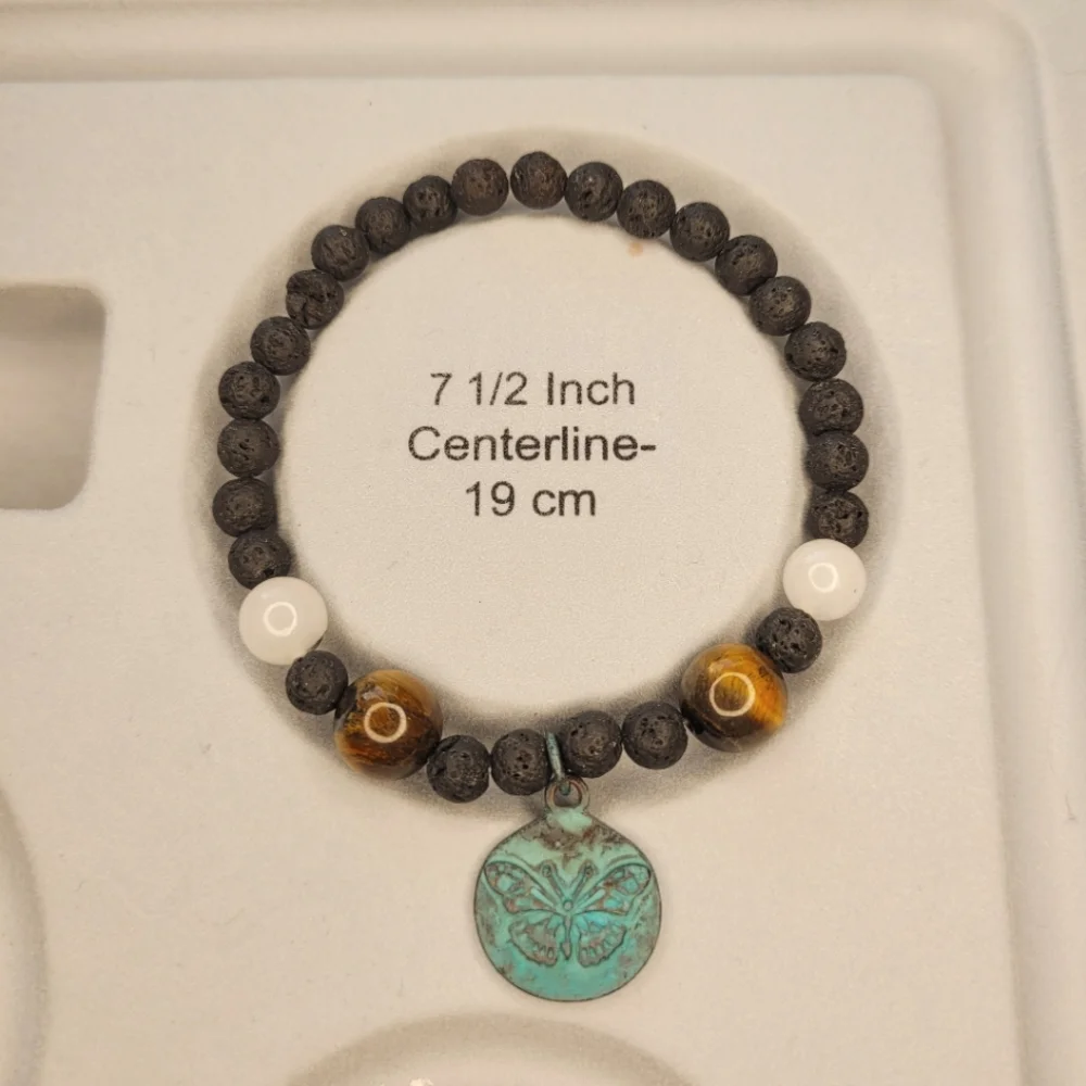 🖤3/$50 Rose Quartz and Tiger's Eye Stone Lava Bead Butterfly Bracelet - Picture 5 of 6